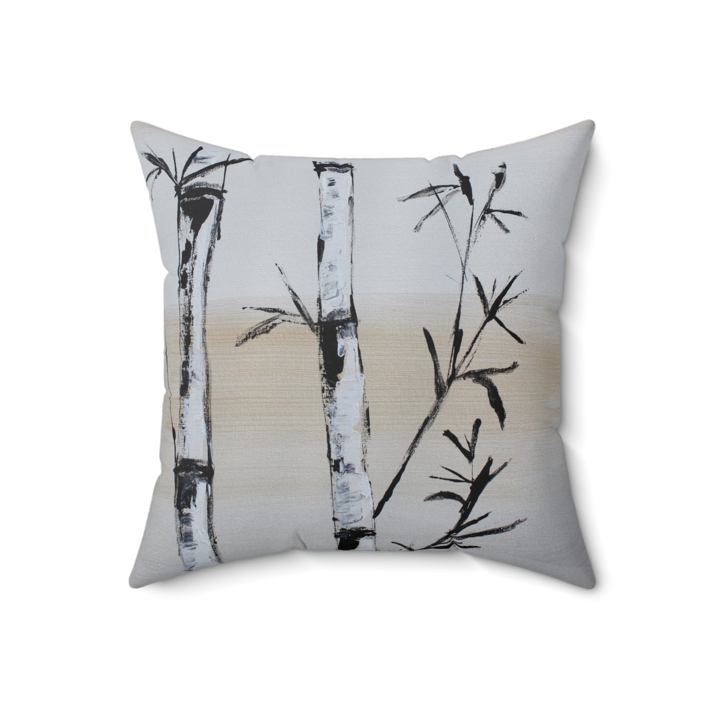 Bamboo White/Gold Spun Polyester Square Pillow