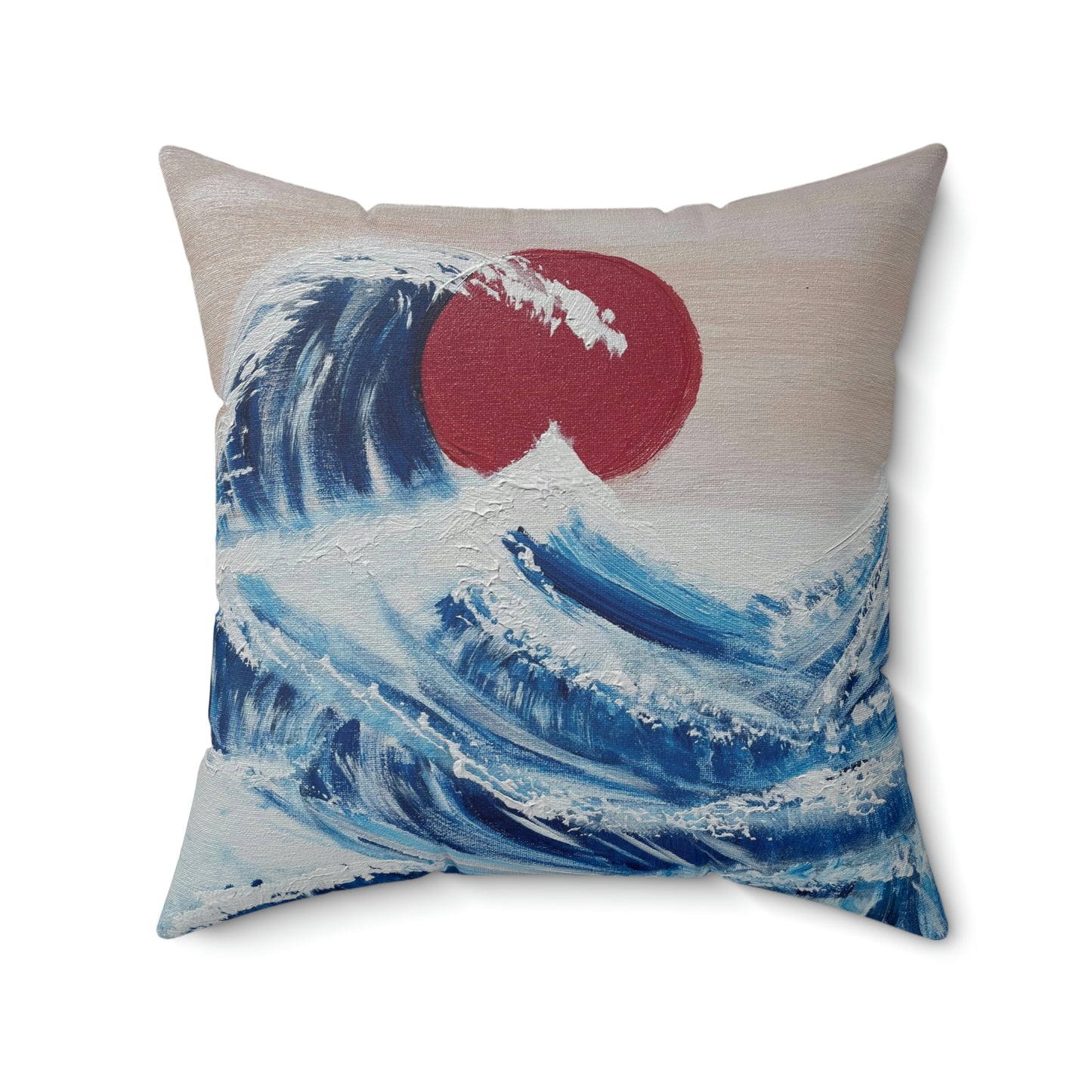 Tsunami Red Sun Spun Polyester Square Pillow