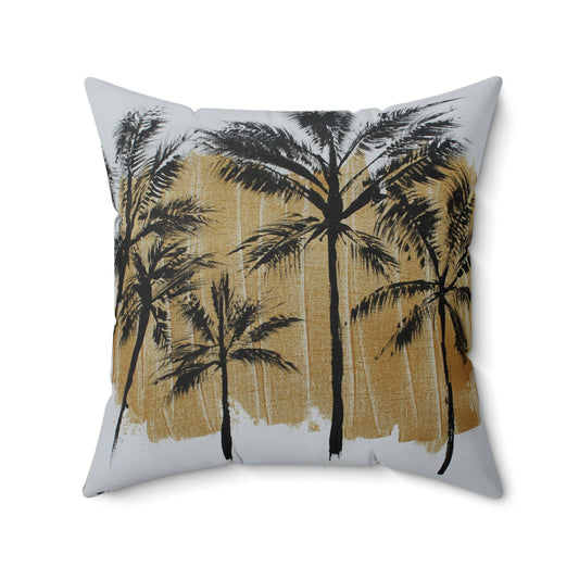 Gold Black Palm Tree Spun Polyester Square Pillow