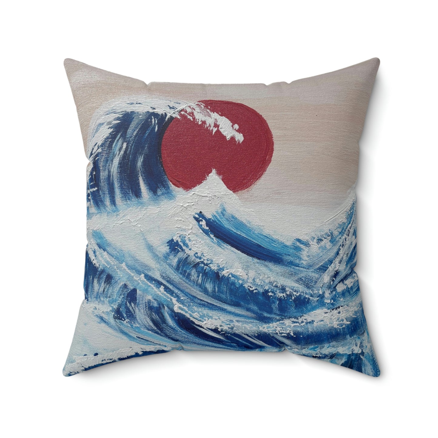 Tsunami Red Sun Spun Polyester Square Pillow