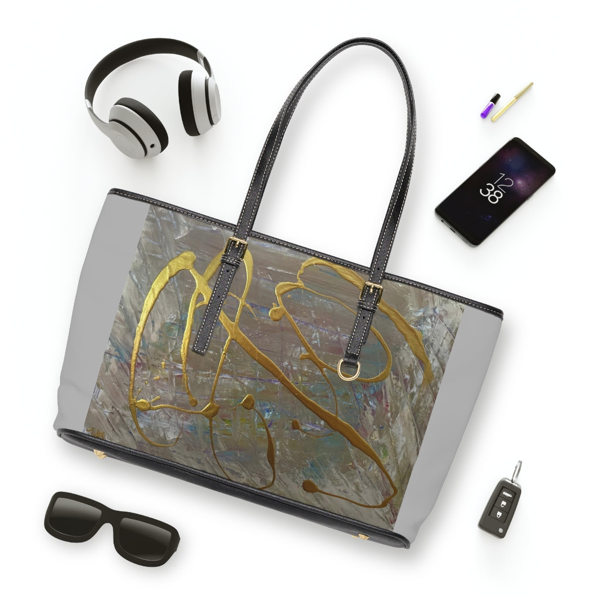 "Music" Abstract Leather Shoulder Bag
